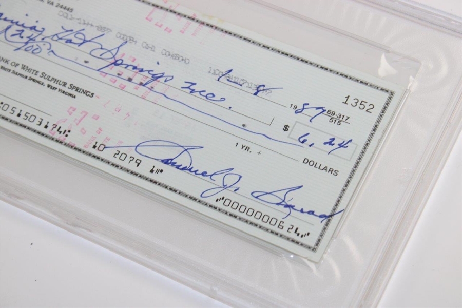 Sam Snead Signed 1/8/1987 Personal Check to Virginia Hot Springs PSA/DNA 83511533 GEM MT 10