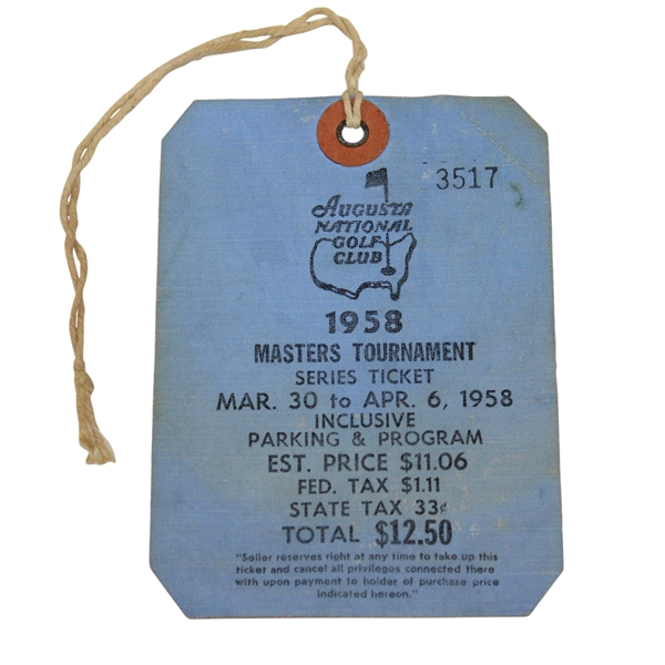 1958 Masters Tournament SERIES Badge #3517 - Arnold Palmer's First Masters Win