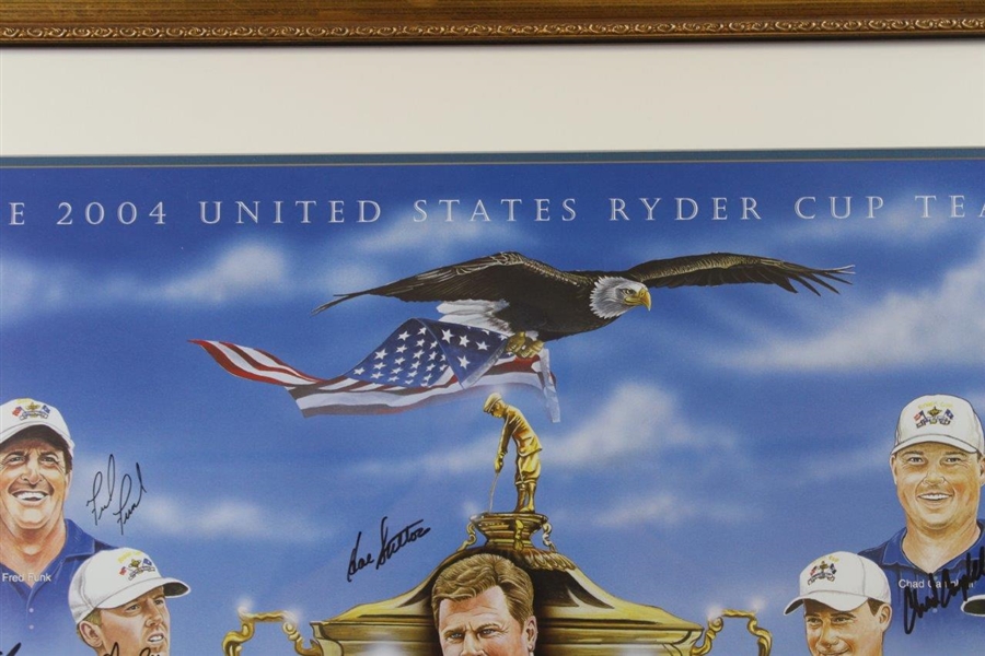 Tiger Woods & Team USA with Captain Sutton Signed 2004 Ryder Cup at Oakland Hills Poster JSA ALOA