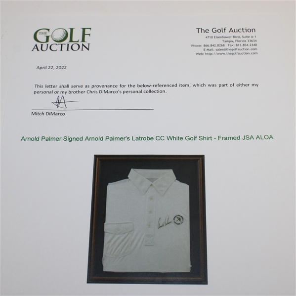 Arnold Palmer Signed Arnold Palmer's Latrobe CC White Golf Shirt - Framed JSA ALOA