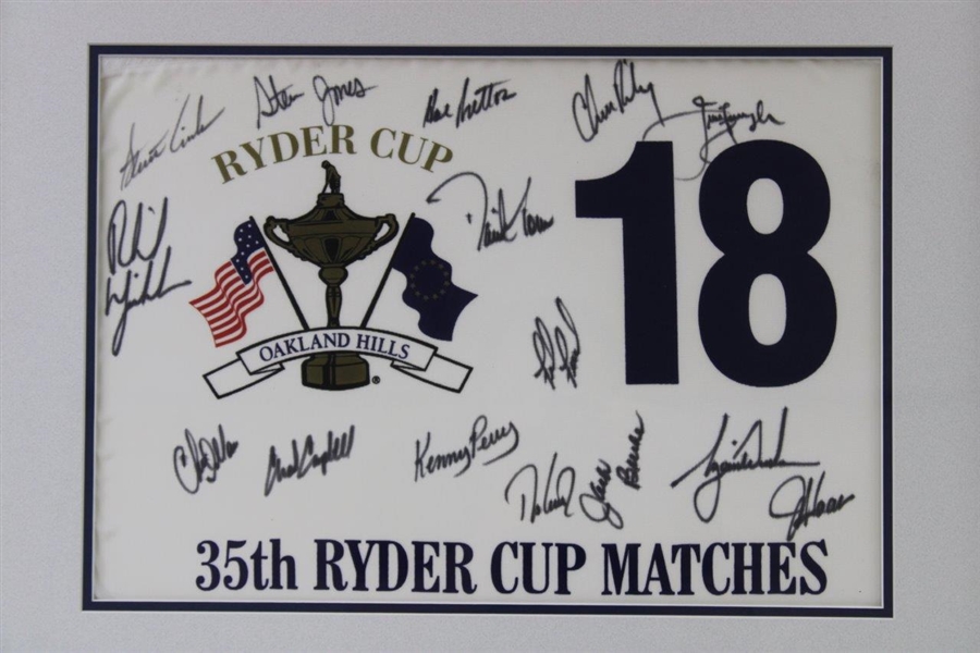 Tiger Woods & Team USA with Captain Sutton Signed 2004 Ryder Cup at Oakland Hills Flag JSA ALOA