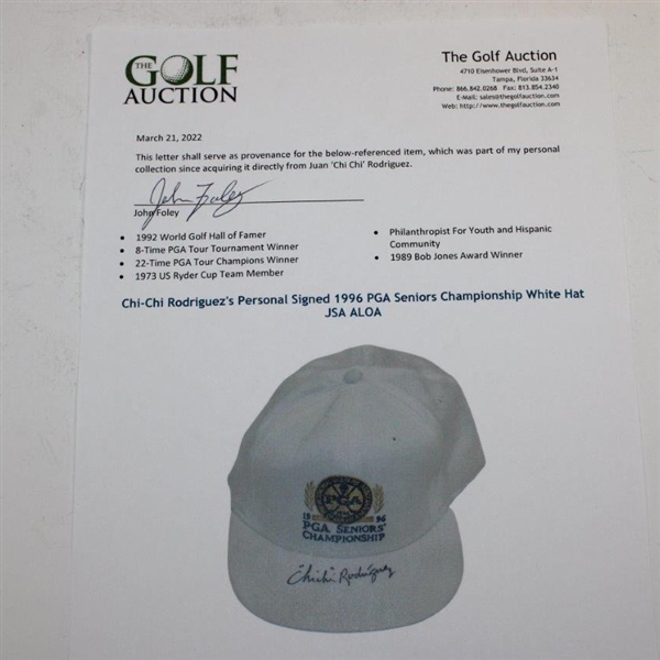 Chi-Chi Rodriguez's Personal Signed 1996 PGA Seniors Championship White Hat JSA ALOA