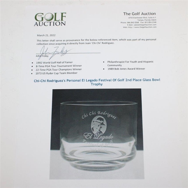 Chi-Chi Rodriguez's Personal El Legado Festival Of Golf 2nd Place Glass Bowl Trophy