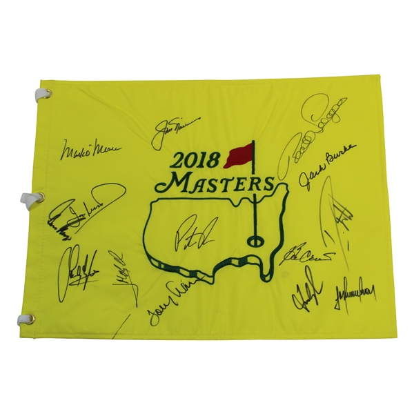 Champ Patrick Reed & Thirteen (13) other Masters Champs Signed 2018 Flag JSA ALOA