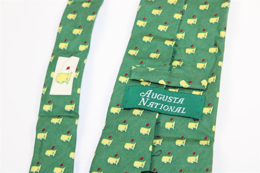 Augusta National Golf Club Yellow Multi-Logo on Green Background Necktie - Used