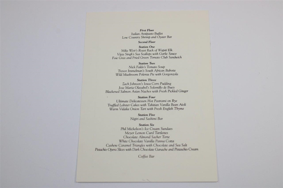 Phil Mickelson Signed 2010 Masters Chairman's Cocktail Buffet Menu - Night of Win! JSA ALOA
