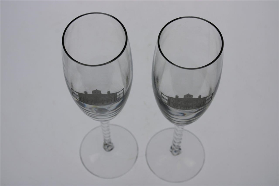 Pair of Augusta National Clubhouse Logo Flute Champagne Glasses