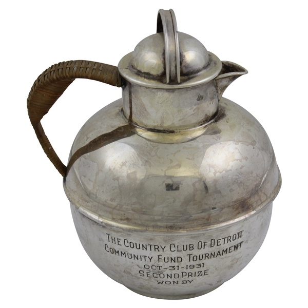 1931 Country Club of Detroit Comm. Fund Silver Plated Second Prize Teapot Trophy 