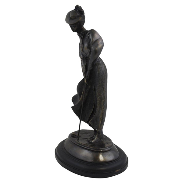 Vintage Heavy Bronze Lady Golfer Sculpture Statue