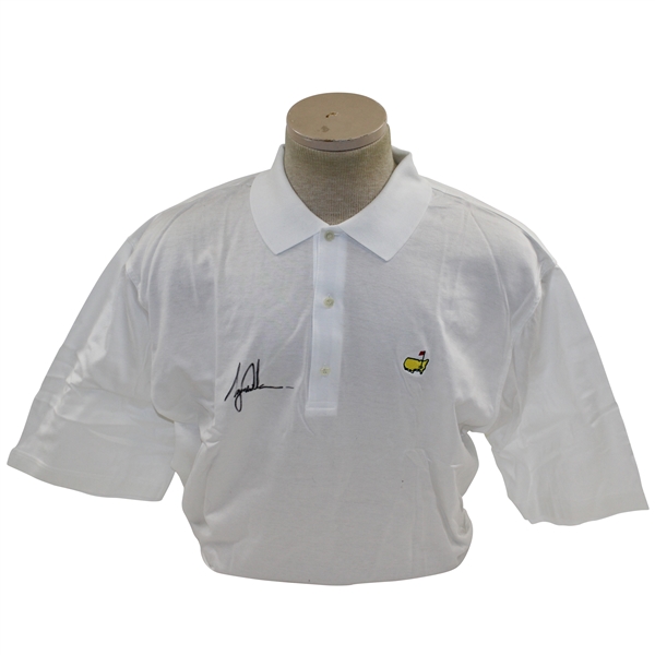 Tiger Woods Signed Masters Tournament Slazenger White Golf Shirt JSA ALOA