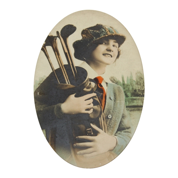 Circa 1920's Lady Golfer with Clubs in Bag Photo Cards/Disc