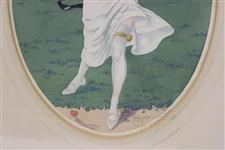 Circa 1930 Georges Grellet Ltd Ed Signed Lithograph 'Woman Golfer' - Framed