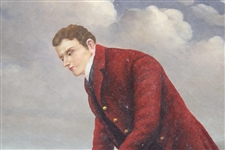 Mid-Century Painting Oil On Board Circa 1870's Golfer in Red by Talley - Framed