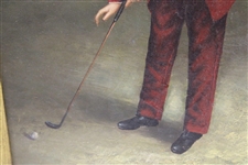 Mid-Century Painting Oil On Board Circa 1870's Golfer in Red by Talley - Framed