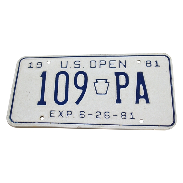 1981 US Open at Merion '109-Pa' Pennsylvania Courtesy Contestant License Plate - Exp 6.26.81