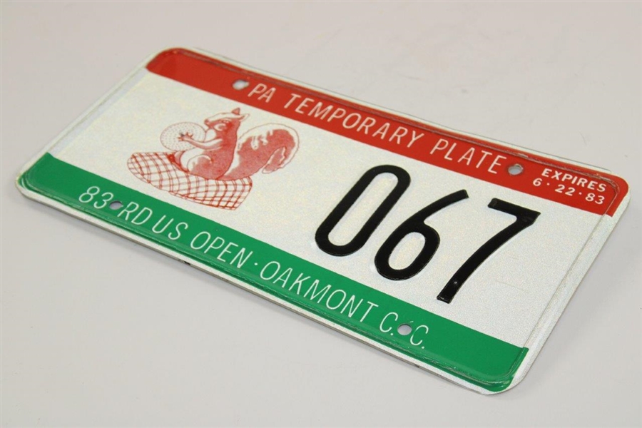1983 US Open at Oakmont '067' Pennsylvania Contestant Courtesy License Plate - Exp 6.22.83