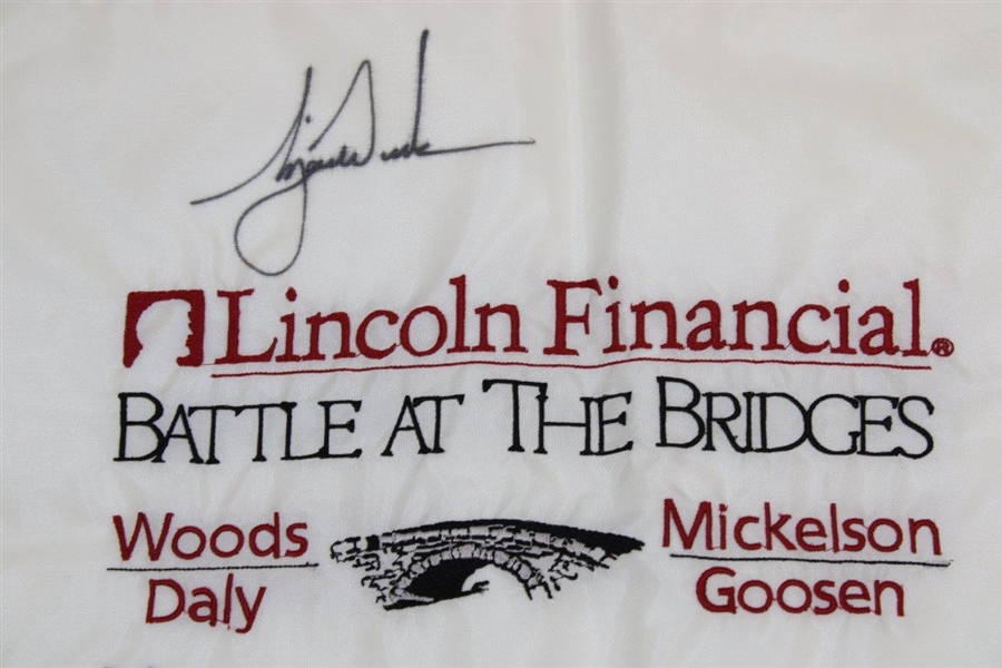 Tiger Woods, Daly & Goosen Signed Lincoln Financial Embroidered Flag JSA ALOA 