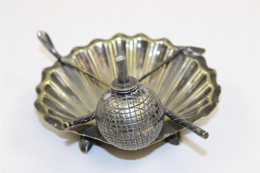 Mesh Pattern Golf Ball with Crossed Clubs Themed Clam Shell Tray/Dish