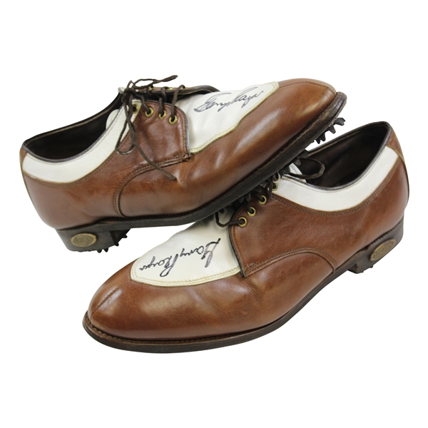 Gary Player Signed Personal Used Brown with White FootJoy Golf Shoes JSA ALOA