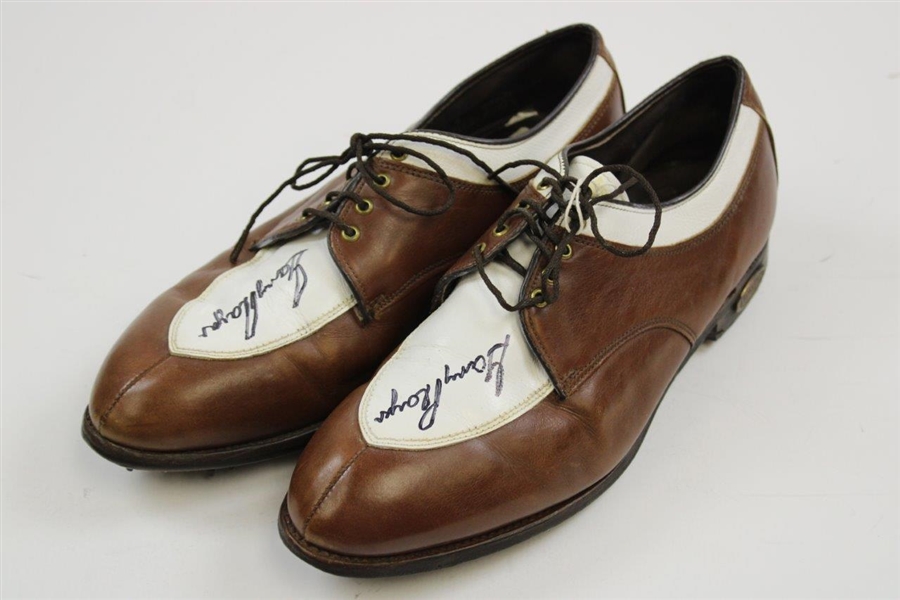 Gary Player Signed Personal Used Brown with White FootJoy Golf Shoes JSA ALOA