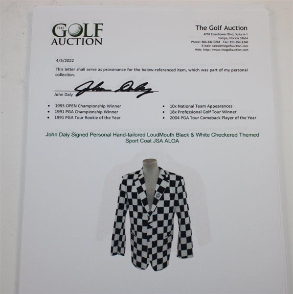 John Daly Signed Personal Hand-tailored LoudMouth Black & White Checkered Themed Sport Coat JSA ALOA