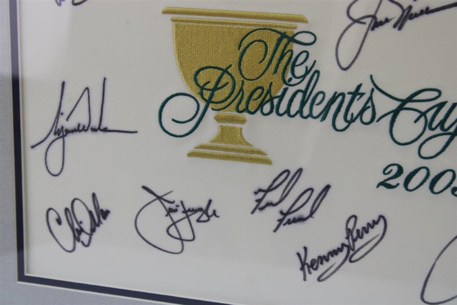 Tiger Woods, Captain Nicklaus & Team Signed 2003 The President's Cup Flag - Framed JSA ALOA