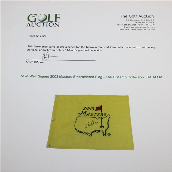 Mike Weir Signed 2003 Masters Embroidered Flag - The DiMarco Collection JSA ALOA