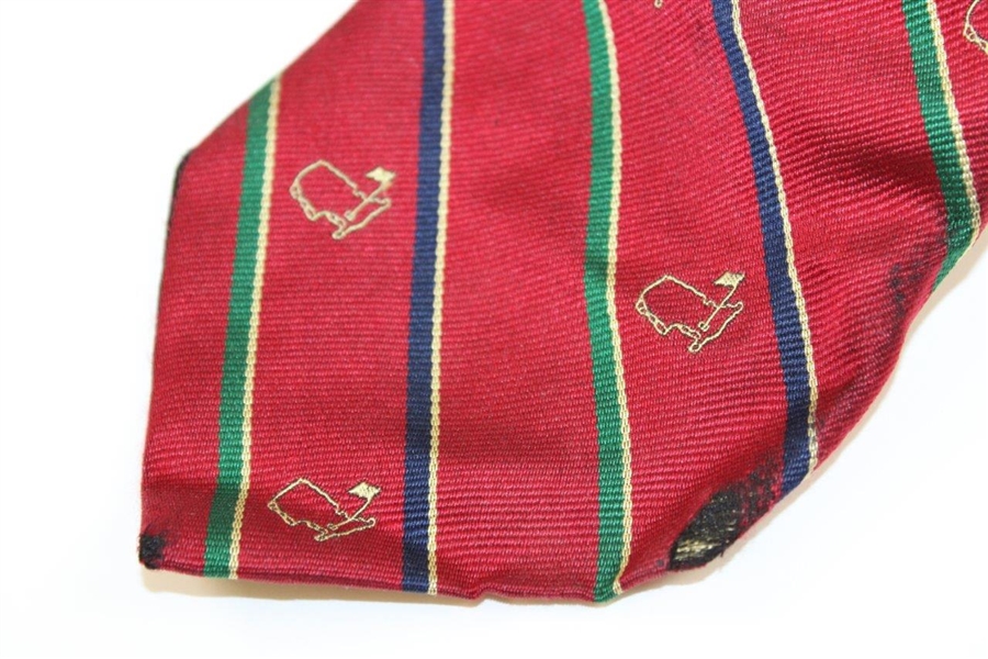 Augusta National Golf Club Red with Green & Navy Striped Necktie - Used