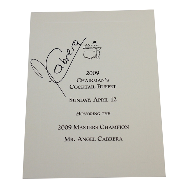 Angel Cabrera Signed 2009 Masters Chairman's Cocktail Buffet Menu - Night of Win! JSA ALOA