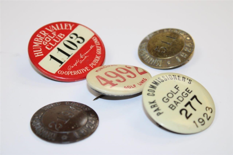 Group of Five (5) Circa 1920'S Municipal Golf Permit Badges