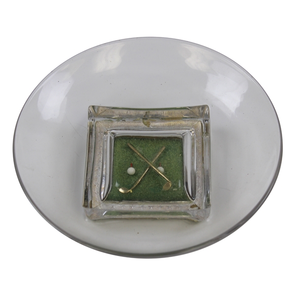 Classic Crossed Clubs with Golf Balls On Green Circular Glass Bowl/Dish