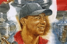 Original Tiger Woods 'Grand Slam' Oil Painting By Artist Robert Fletcher - Framed