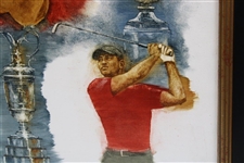 Original Tiger Woods 'Grand Slam' Oil Painting By Artist Robert Fletcher - Framed