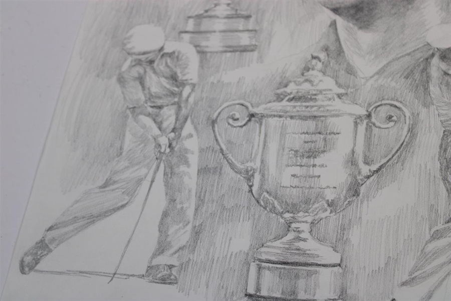 Original Ben Hogan 'Grand Slam' Pencil Sketch By Artist Robert Fletcher