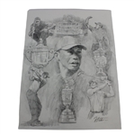 Original Tiger Woods Grand Slam Pencil Sketch By Artist Robert Fletcher - Framed