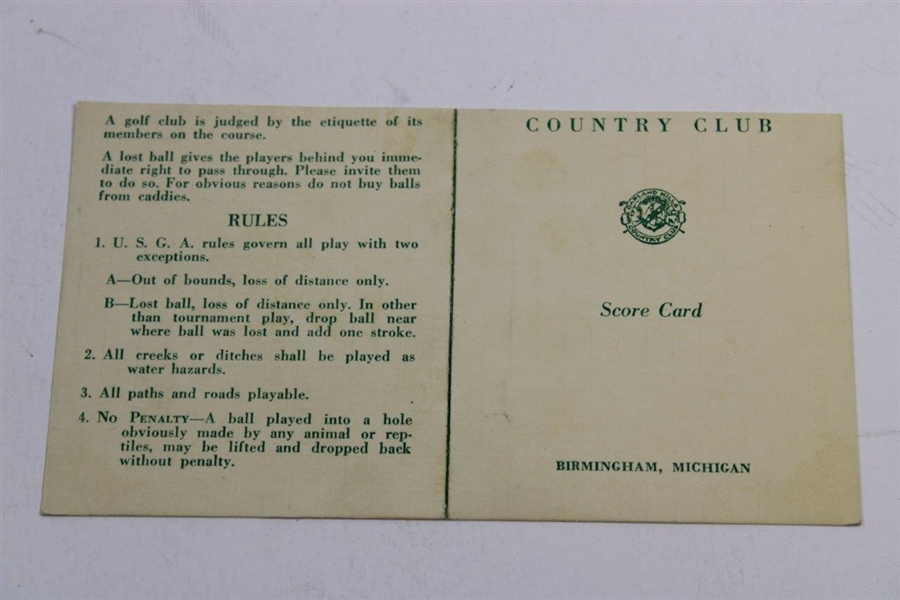 Oakland Hills 1938 Used Scorecard With Al Watrous & Chuck Kocsis