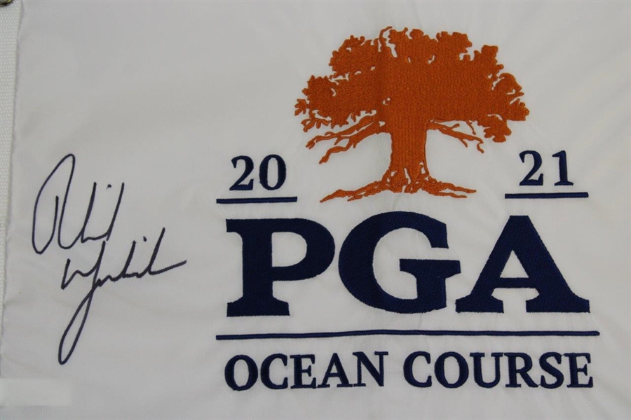 Phil Mickelson Signed 2021 PGA at Kiawah White Embroidered Flag JSA ALOA