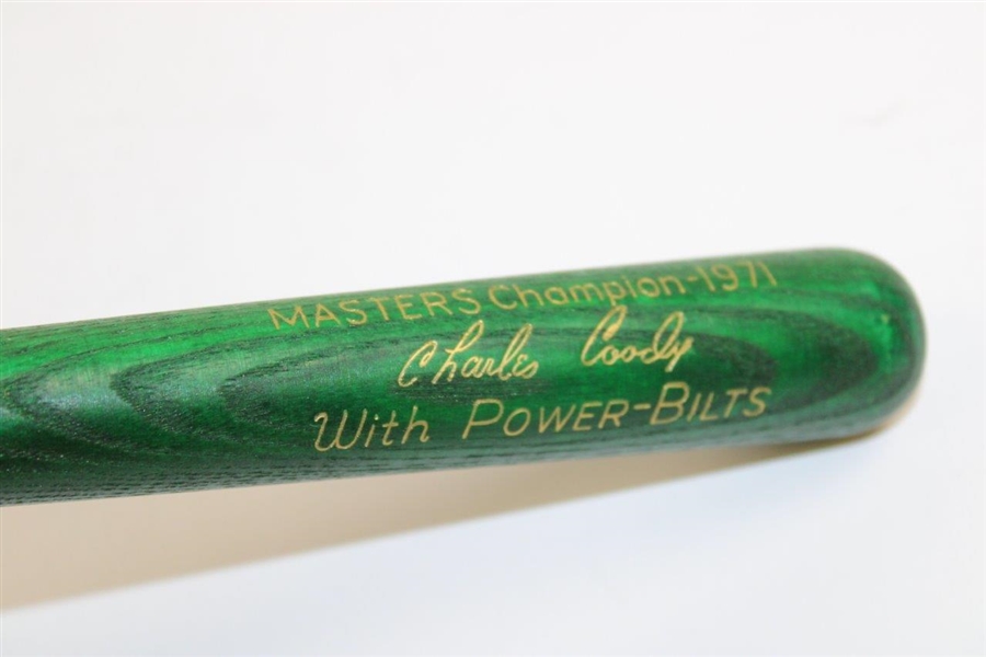 Charles Coody's Personal 1971 Masters Louisville Slugger Mini Green Bat