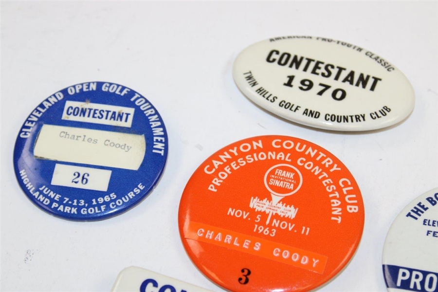 Charles Coody's Six (6) Tournament Contestant Badges Inc. Crosby Pro-Am