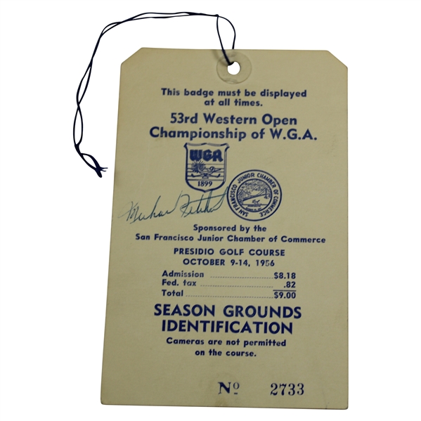 1956 Western Open Ticket Signed By Champion Mike Fetchik JSA ALOA