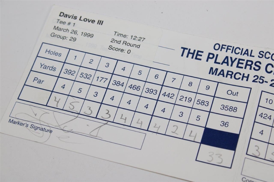 Davis Love III & Jesper Parnevik Signed 1999 The Players Scorecard JSA ALOA