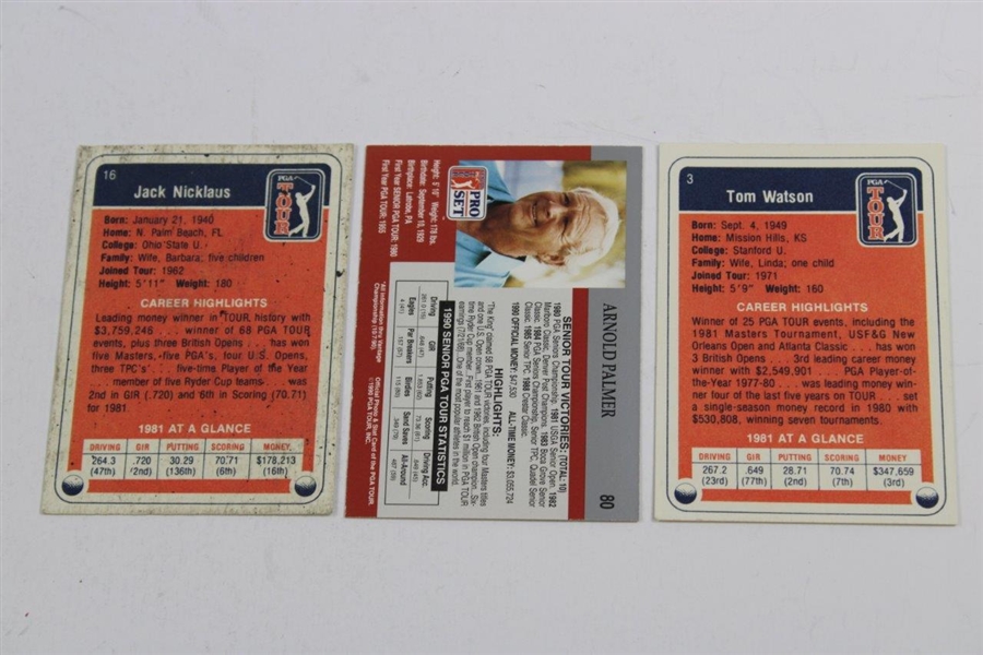 Arnold Palmer, Jack Nicklaus, & Tom Watson Signed Pro-Set Golf Cards JSA ALOA