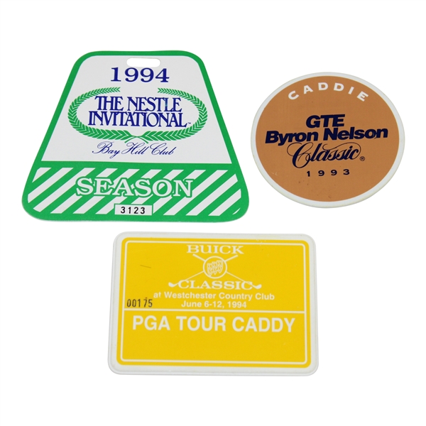Three (3) Various Badges From Tiger Woods Amateur Appearances