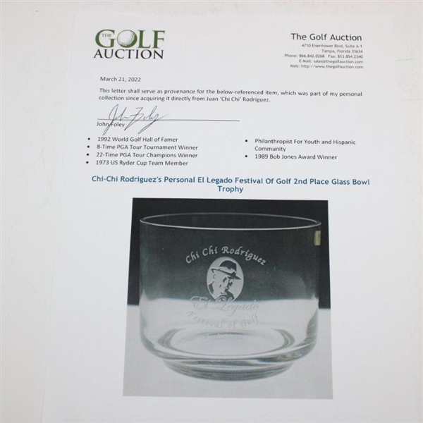 Chi-Chi Rodriguez's Personal El Legado Festival Of Golf 2nd Place Glass Bowl Trophy