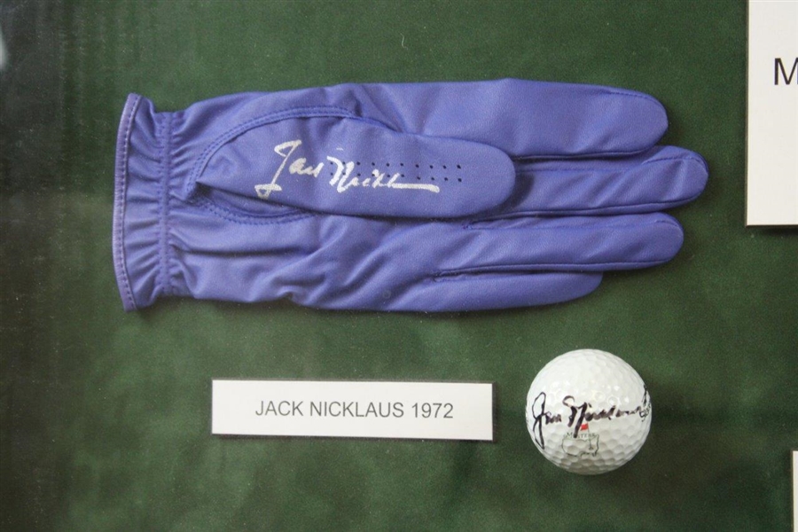 Ten (10) Masters Champs Signed Golf Balls/Gloves - Framed - Doug Sanders Collection JSA ALOA