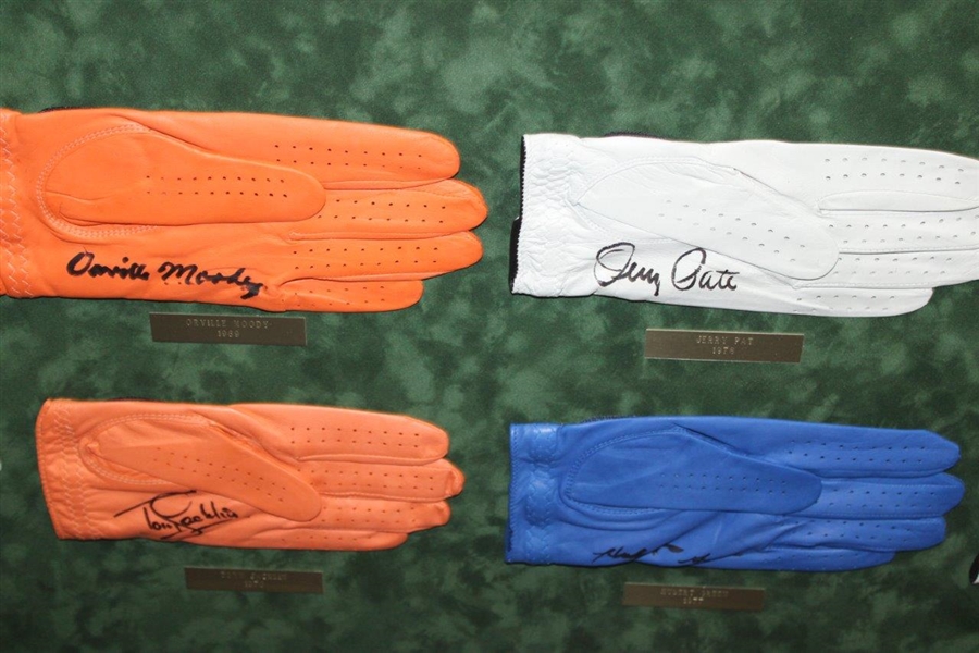 Thirty-Five (35) US Open Champs Signed Golf Gloves - Framed - Doug Sanders Collection JSA ALOA
