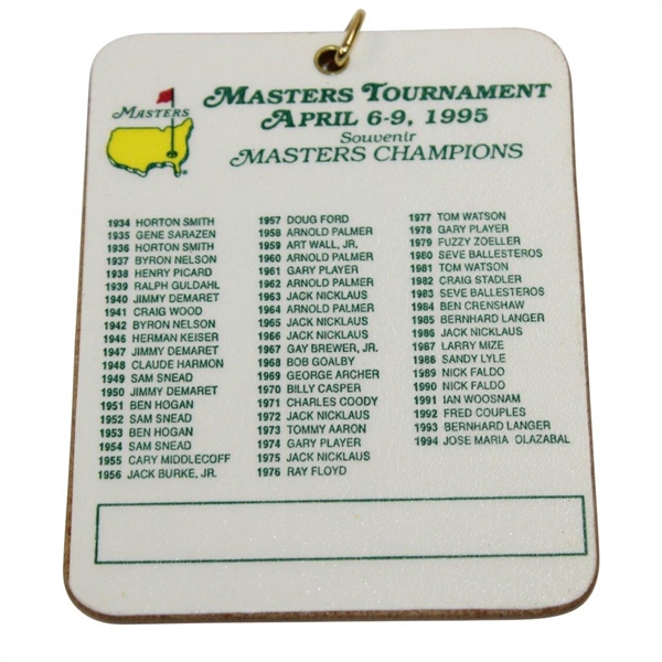 1995 Masters Tournament Souvenir Champions Bag Tag