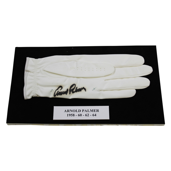 Arnold Palmer Signed Golf Glove Display with 1958-60-62-64 Nameplate JSA ALOA