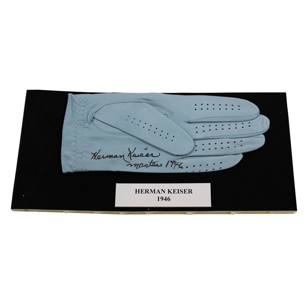 Herman Keiser Signed Golf Glove Display with 1946 Nameplate JSA ALOA