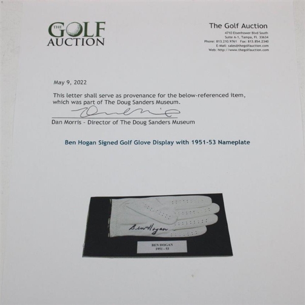 Ben Hogan Signed Golf Glove Display with 1951-53 Nameplate JSA ALOA